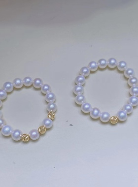 奶油甜甜圈~3-4mm珍珠戒圈18k镭射金球单戴叠戴都好看baby珠戒指