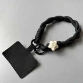 简约立体卡通凯蒂猫星星手腕挂绳手机壳包包钥匙黑色夹片可拆分挂件拎绳挂链户外结实耐用便携防丢短款 可爱女