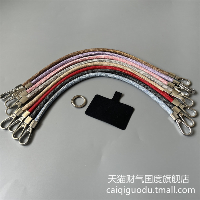 高颜值牛仔帆布手腕挂绳手机壳包包双扣铁圈黑色夹片可拆分挂链高档纯色旅游时尚百搭结实耐用便携防丢短款女