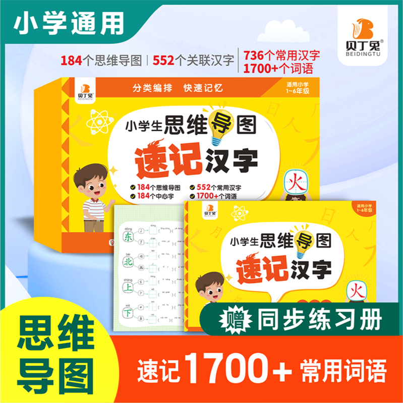 贝丁兔 汉字思维导图手卡 小学思维导图速记汉字升级版 小学生一年级二三年级识字卡片认字生字预习卡速记卡记汉字 汉子思维导图卡高性价比高么？