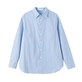 2024新款春装蓝色衬衫女宽松外套衬衣设计感小众长袖法式chic上衣