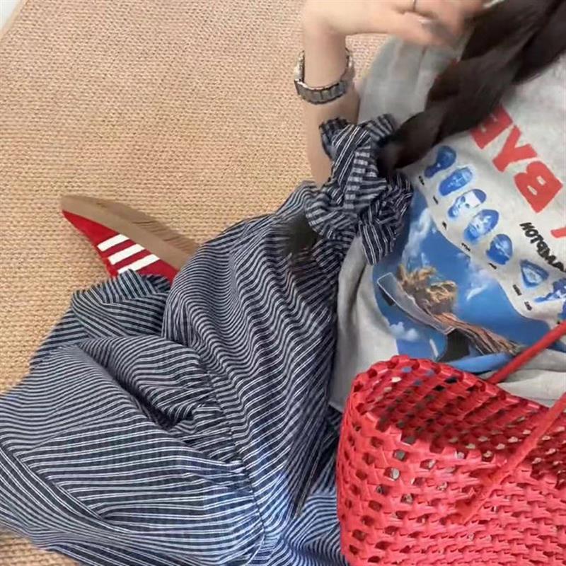 韩版时尚带发圈三件套女26春夏新字母印花短袖T恤半身裙休闲套装