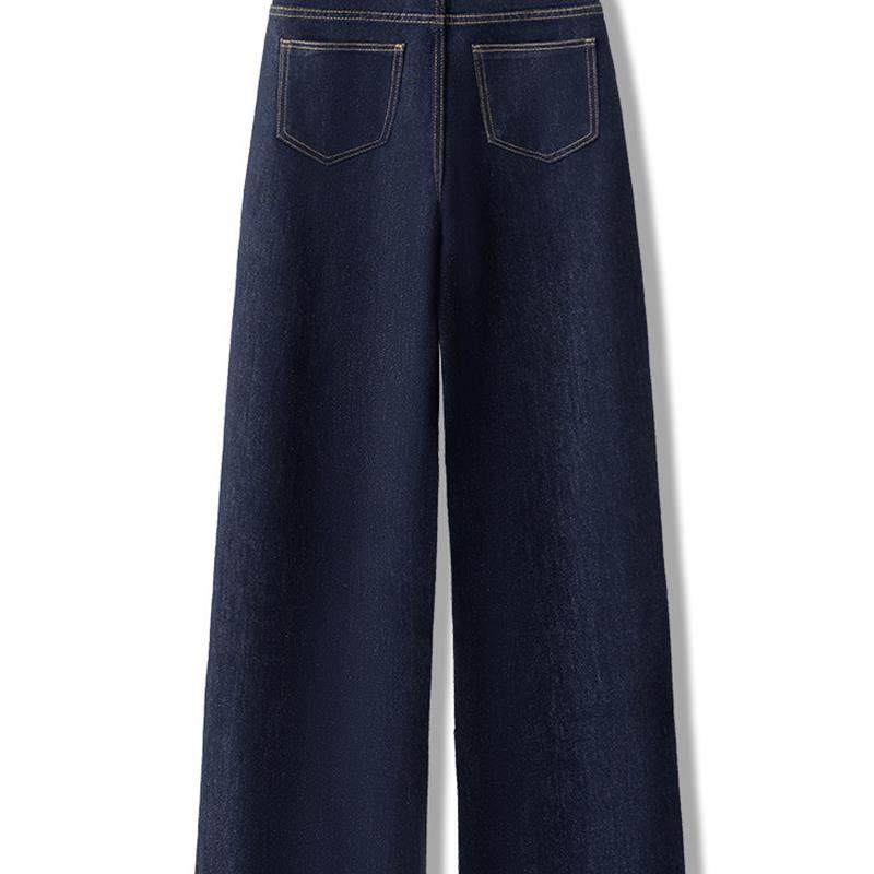 加绒直筒牛仔裤女秋冬新款加厚高腰宽松显瘦小个子九分窄版阔腿裤