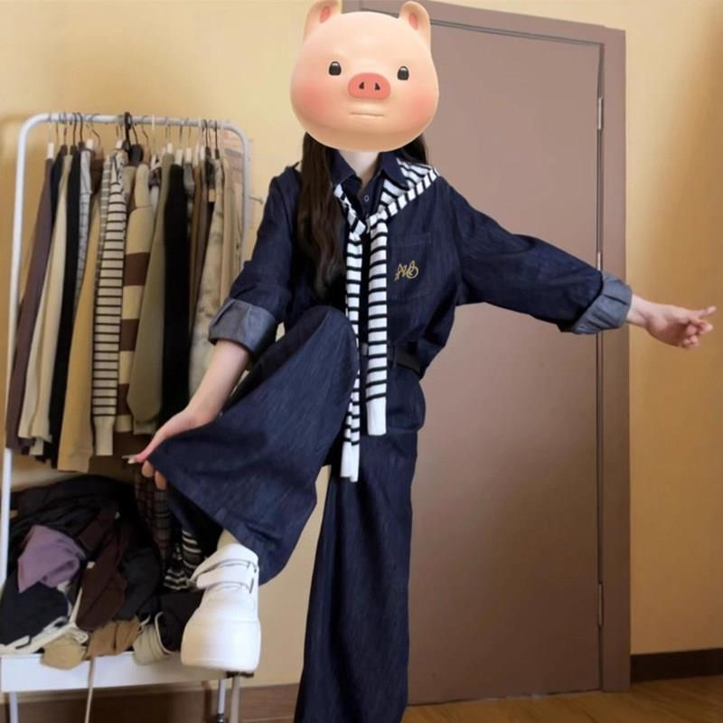 牛仔一整套穿搭休闲运动套装女春秋韩系高级感宽松卫衣洋派两件套