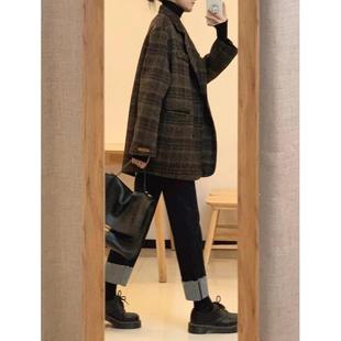 格子呢子大衣女2024秋冬季新款毛呢外套冬天小个子短款超好看韩系