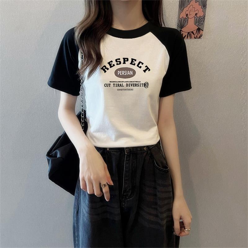 女士纯棉T恤女短袖2025新款夏季宽松设计感小众撞色别致上衣女装