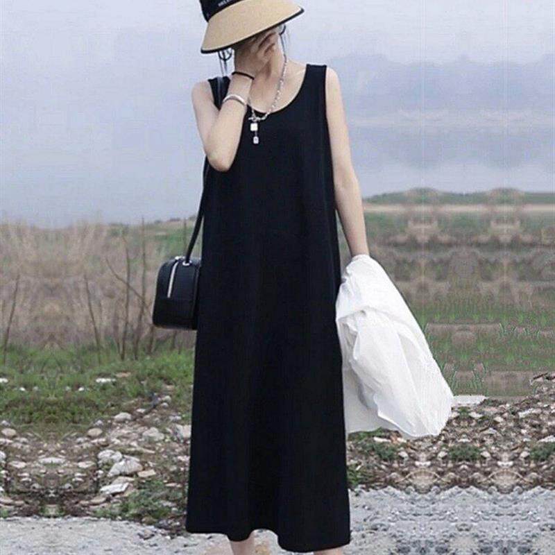 宽松中长款背心连衣裙套装女夏季新款度假风防晒衬衫搭配吊带长裙