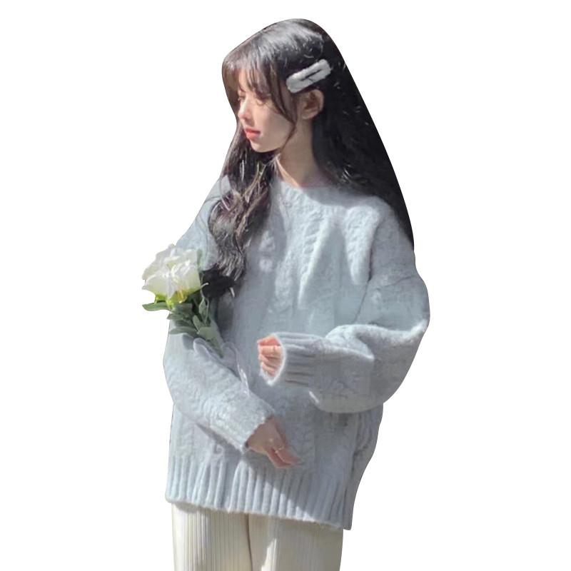 软糯温柔风蓝色毛衣女秋冬内搭打底针织衫上衣2023新款高级感春秋