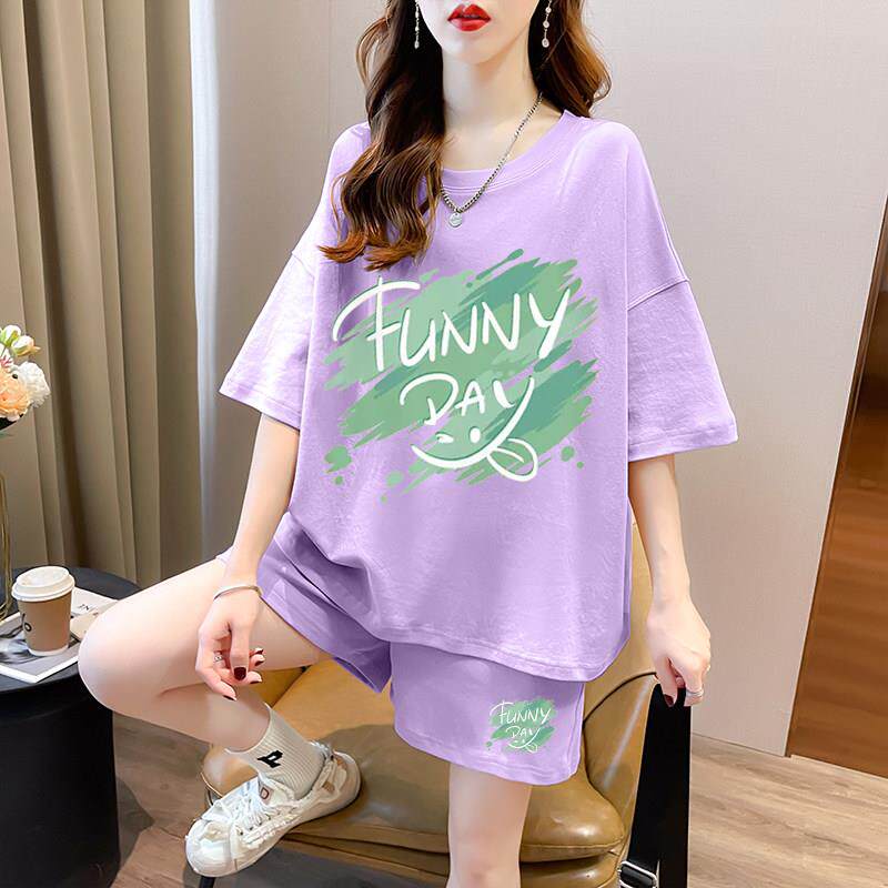 夏季纯棉短袖套装女2025新款爆款宽松显瘦休闲运动短裤两件套大码