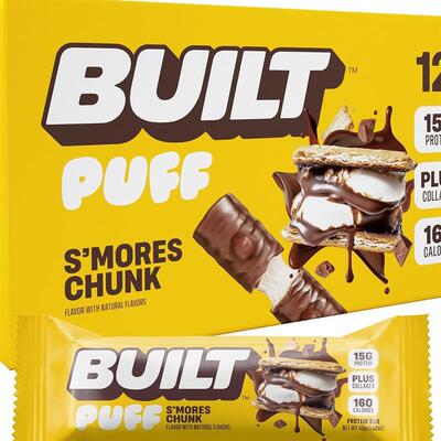 直邮Built Bar Puff Protein Bars泡芙蛋白棒草莓奶油便携能量棒