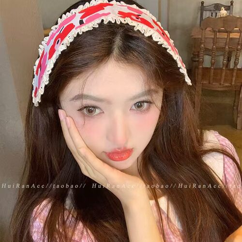 甜美小碎花针织刘海贴2024新款发箍魔术贴束发带碎发贴整理