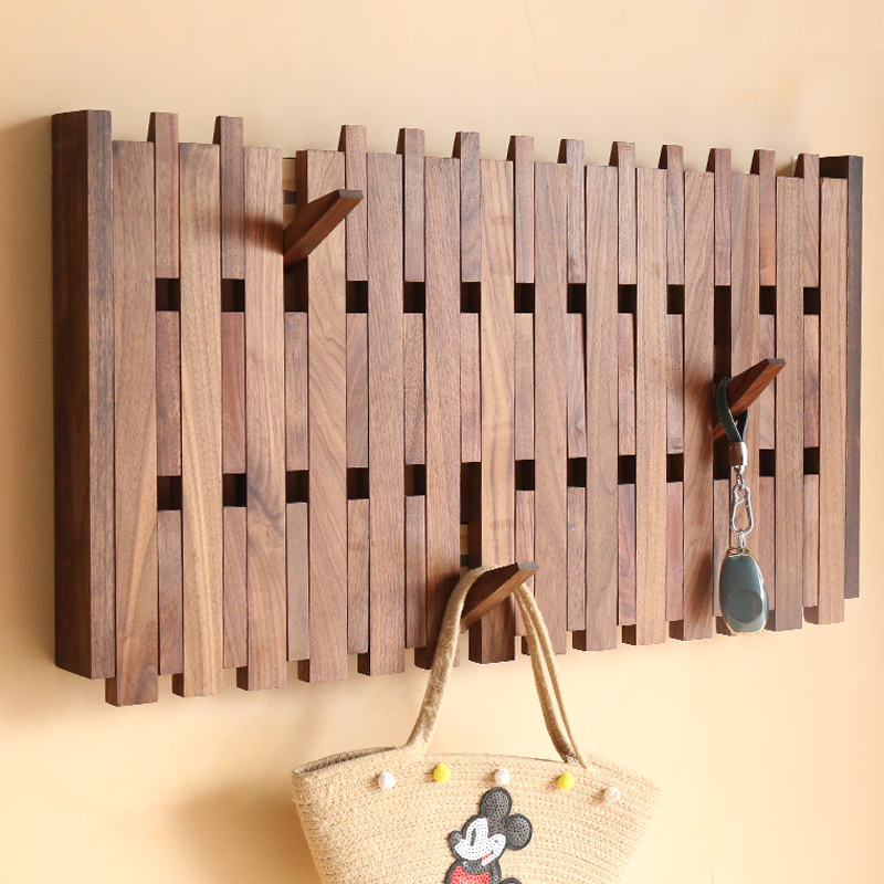 定制多层实木衣帽架壁挂墙上挂衣钩入户玄关黑胡桃木条挂钩木衣挂