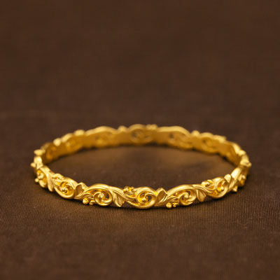 唐草镂空手镯古法卷草纹缠枝国风传承实心金色复古饰品送妈妈礼物