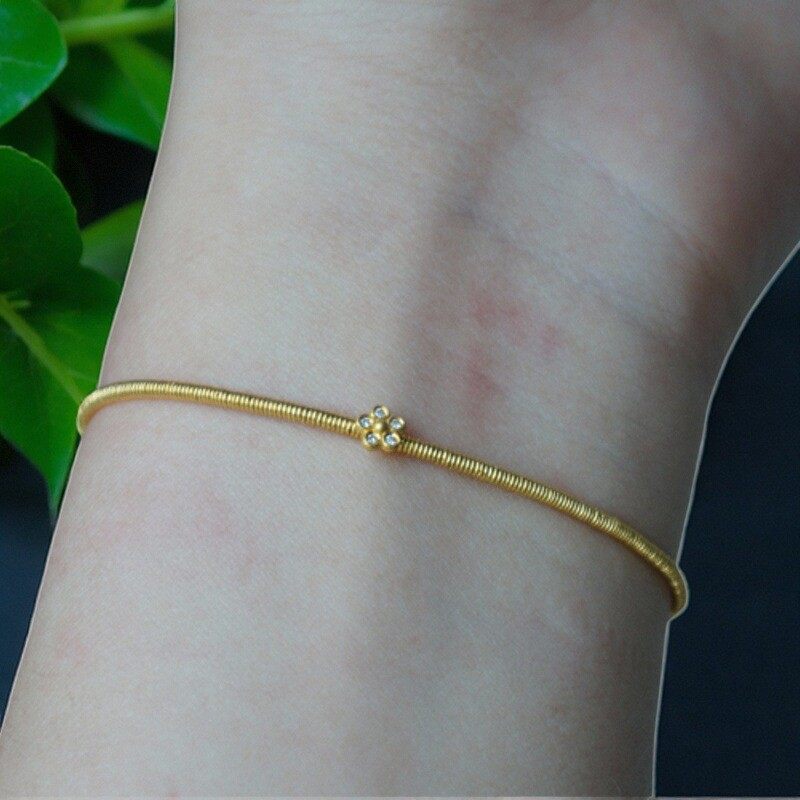 梅花钻石小花手链 古法手工工艺金圈手镯定制简约国潮叠戴气质