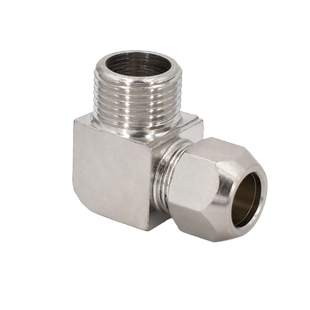 铜镀镍卡套外丝90度直角弯头1/2/3/4分卡6 8 10 12 16铜管油接头