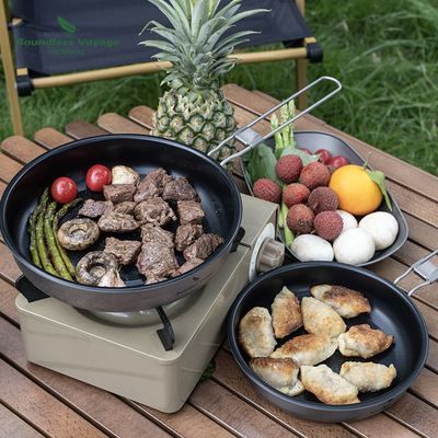 纯钛不粘煎锅带折叠手柄