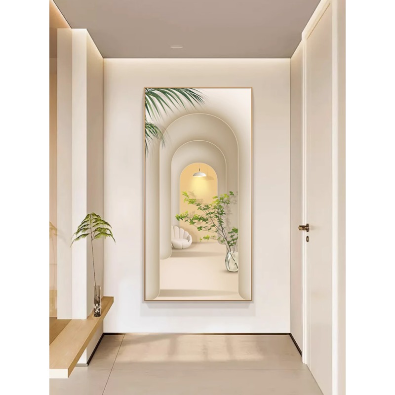 玄关装饰画现代简约空间延伸建筑绿植入户门走廊尽头壁画楼梯挂画图片