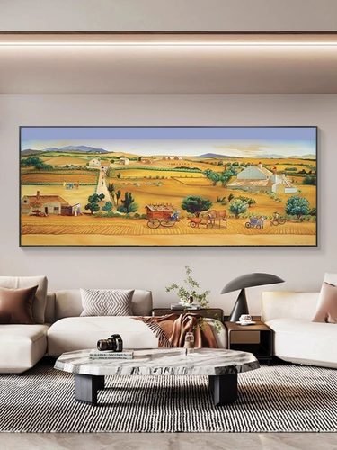 梵高丰收世界名画客厅装饰画横版麦田油画沙发背景墙壁画轻奢挂画
