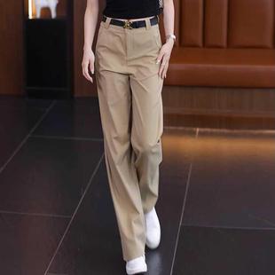 子女夏季 2024新款 卡其色冰丝阔腿裤 薄款 爆款 高腰宽松小个子直筒裤