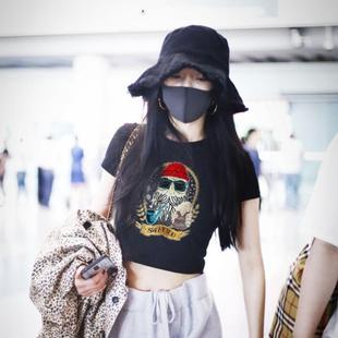 显瘦体恤 潮牌明星同款 短款 卫衣长袖 t恤女高腰露脐泫雅风上衣修身