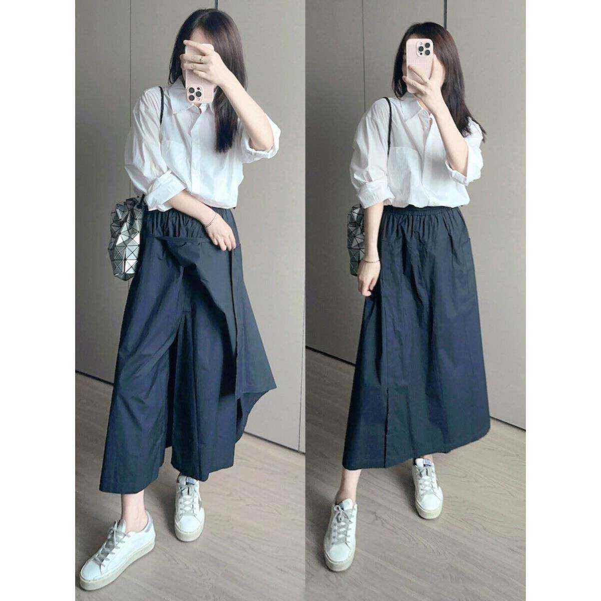 香港小个子工装休闲半身裙裤女大码胖mm松紧腰显瘦时尚中长款裙子