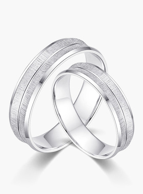 奢珠_乐 铂金对戒情侣款素圈PT950白金男士求婚结婚戒指女正品
