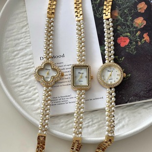 小香风珍珠手链女精致显白轻奢ins小众高级感链条式手表女气质表