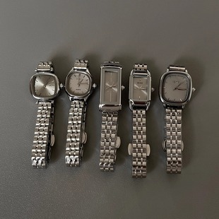 IEKE 冷淡风高级感灰色系列手表女百搭小众轻奢女士通勤职场钢带