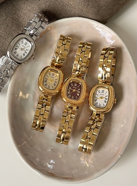 IEKE 椭圆形鸽子蛋工字链钢带手表女中古风气质小众女士高级感表