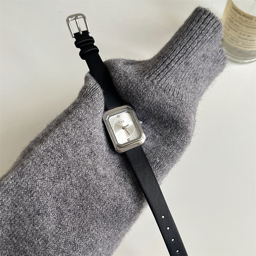 IEKE 孔雀绿方形手表女高级复古小香风女士轻奢百搭真皮静音女表