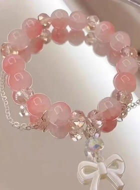 四件套】新款蜜桃粉玻璃串珠手链