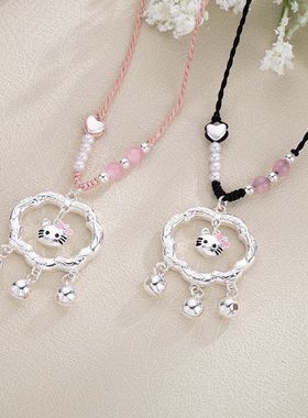 新中式猫祥云平安锁项链