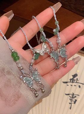 新中式轻奢绿吊坠锁骨链