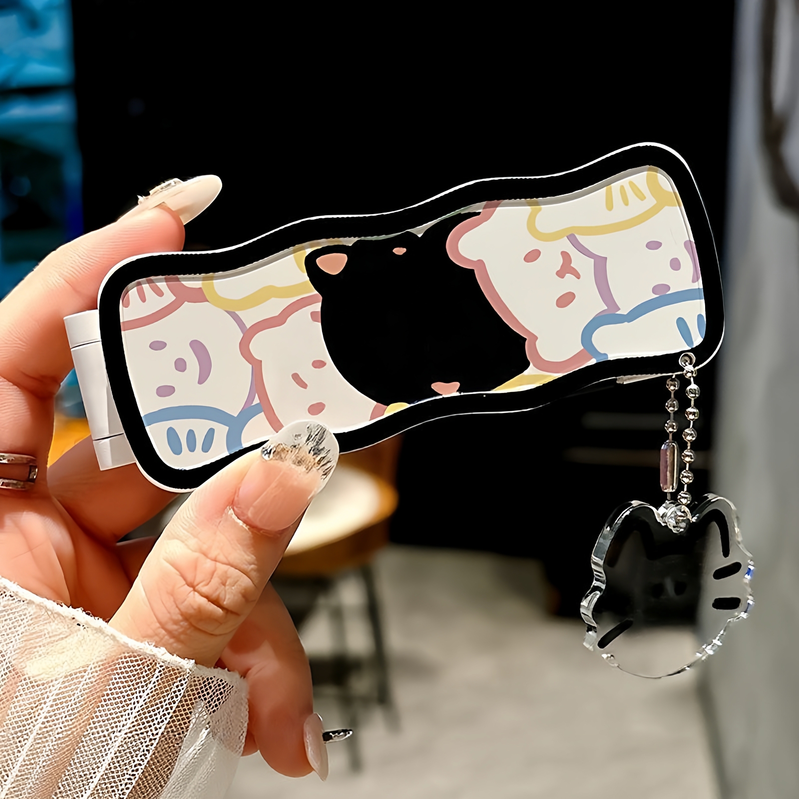 学生便携折叠小梳子带镜子一体卡通创意风可爱按摩气垫梳女士新款