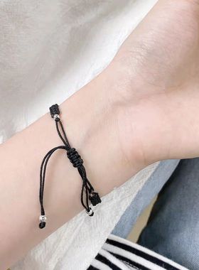 新款福气喵喵黑曜石手工编绳猫咪猫头手链百搭简约送闺蜜情侣礼物