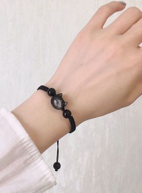 草莓粉晶手链情侣红绳转运