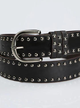 皮带女白色牛仔裤百搭软面针扣裤带装饰潮流时尚铆钉腰带皮带扣