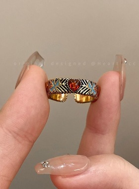 复古戒指做旧拼接宫廷风气质个性