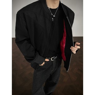 美式 水洗棉重磅棒球服短款 男秋季 帅外套 UTS倒三角解构红内夹克