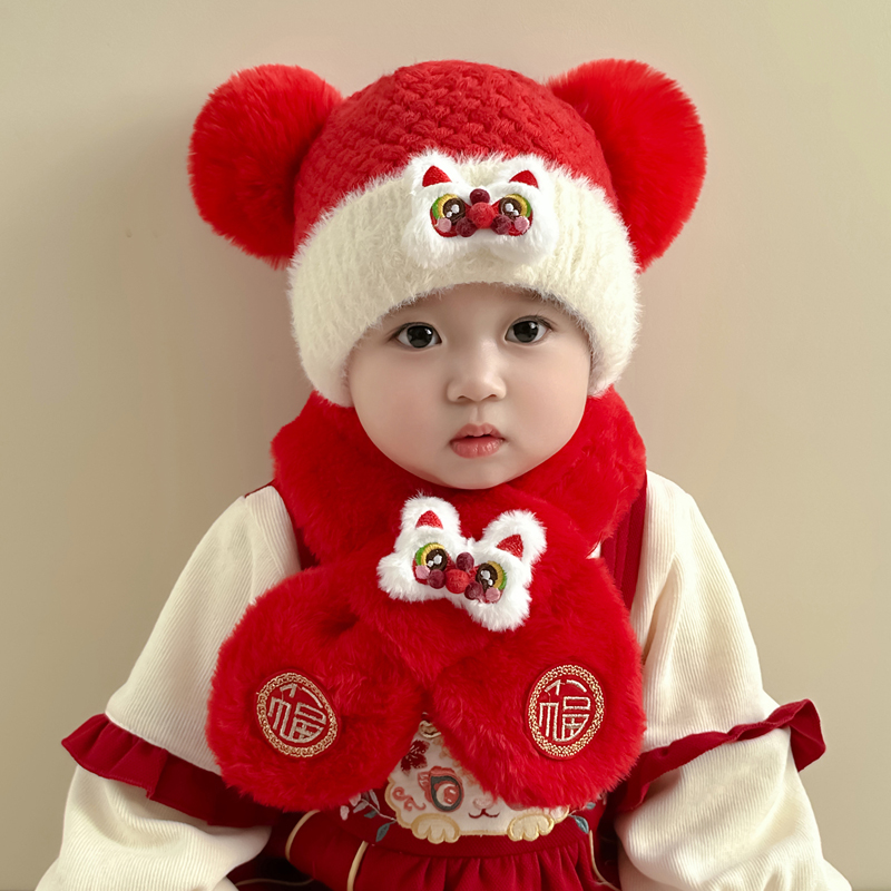宝宝帽子可爱红色套头帽子喜庆