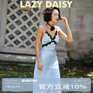 Lazy Isabelle吊带睡裙性感蕾丝拼接蓝色睡衣可外穿家居服 Daisy