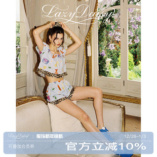 纯棉短袖 Nara南法假日格纹印花方领泡泡袖 睡衣家居服 Daisy Lazy