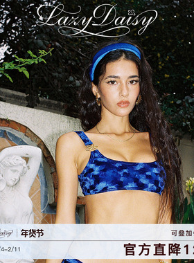 Lazy Daisy Camille系列 宝蓝色丝绒雏菊分体泳衣女温泉度假泳装