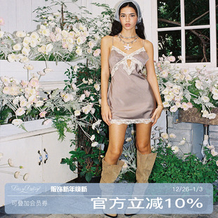 珠绣蕾丝拼接棕褐色交叉露背吊带短睡裙 Katrina系列 Lazy Daisy