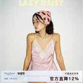 Rosè法式 Lazy Daisy睡裙 玫瑰花园粉睡衣镂空蕾丝拼接吊带短裙