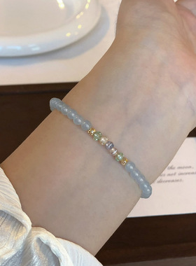 蓝玉髓水晶手链ins小众设计