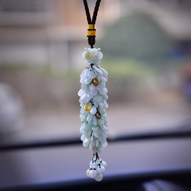 天然翡翠车挂高档后视镜玉石汽车挂件平安扣钥匙扣包挂挂饰保平安