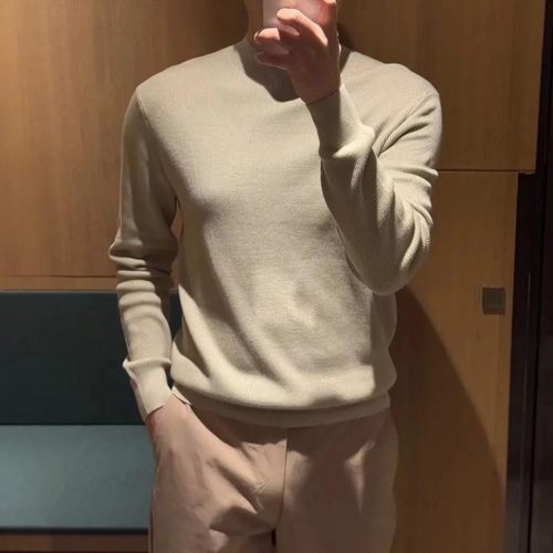 锋界服饰男装秋冬通勤款细纹16K针双股半寸领z纯色针织打底衫