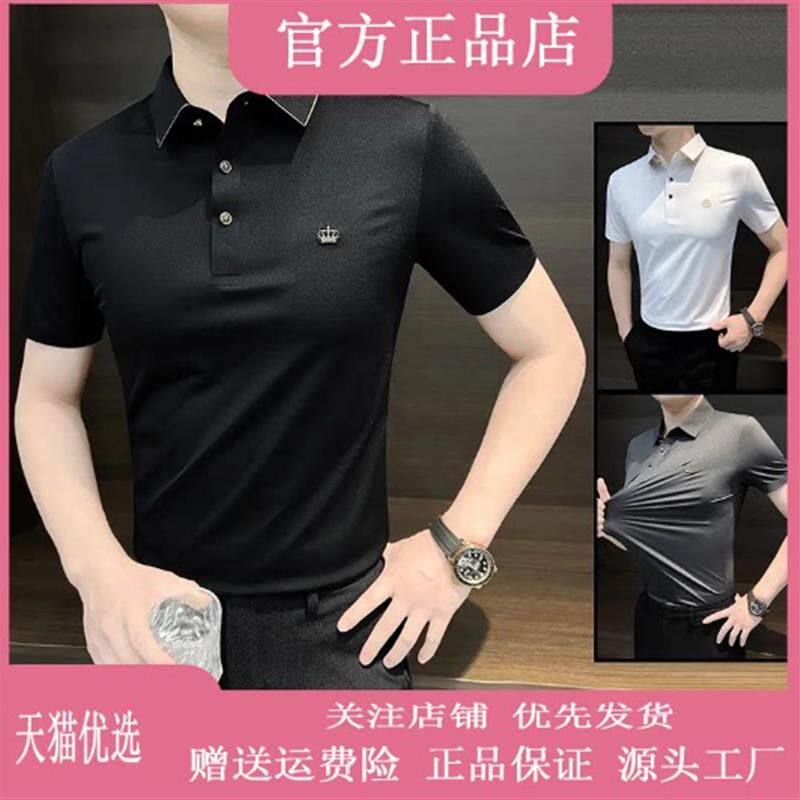 路西威男装高端轻奢夏男士polo衫高级感刺绣男冰丝修身上档次短袖