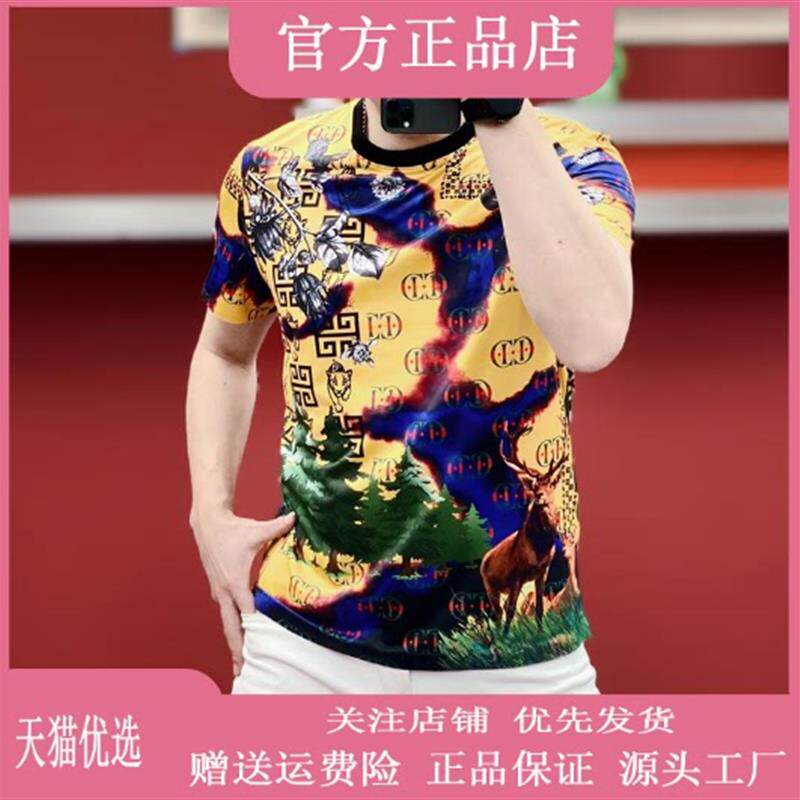 锋界服饰欧洲站男士夏新款印花短袖T恤男士潮流时尚个性圆领短袖
